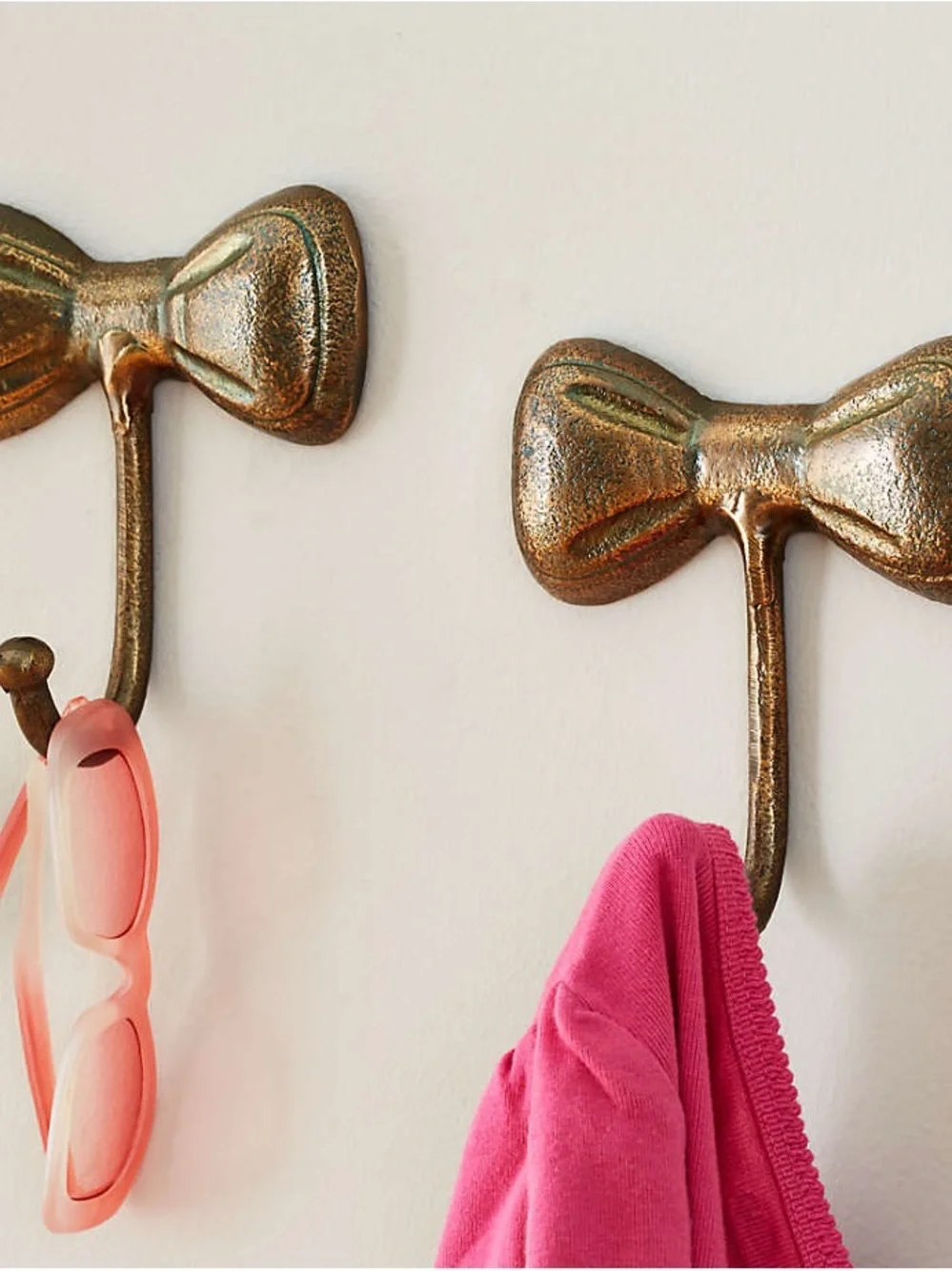 Crate&Barrel Antique Gold Bow Wall Hooks (Set of 3)